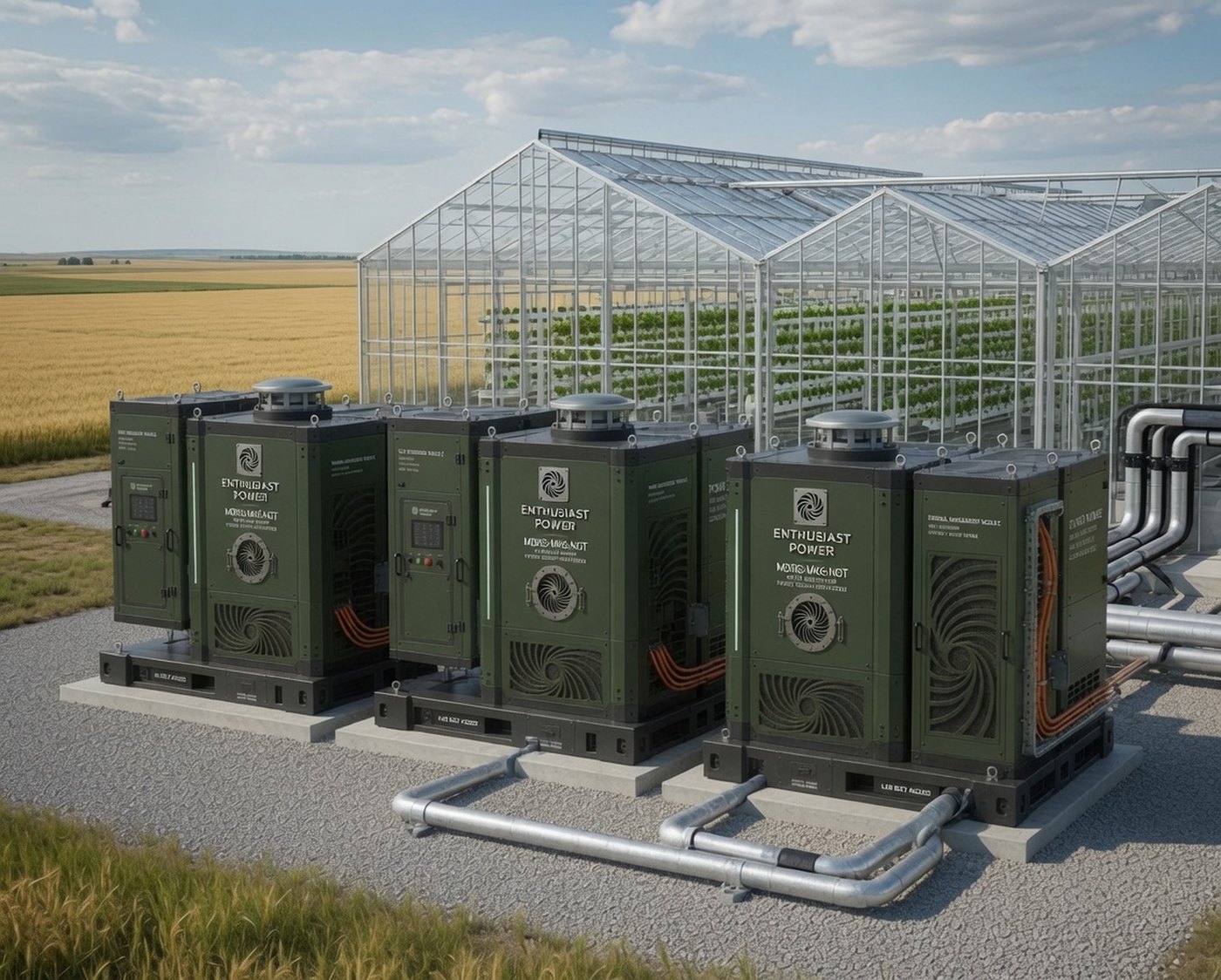 A bank of MK6-NGT units serving greenhouses